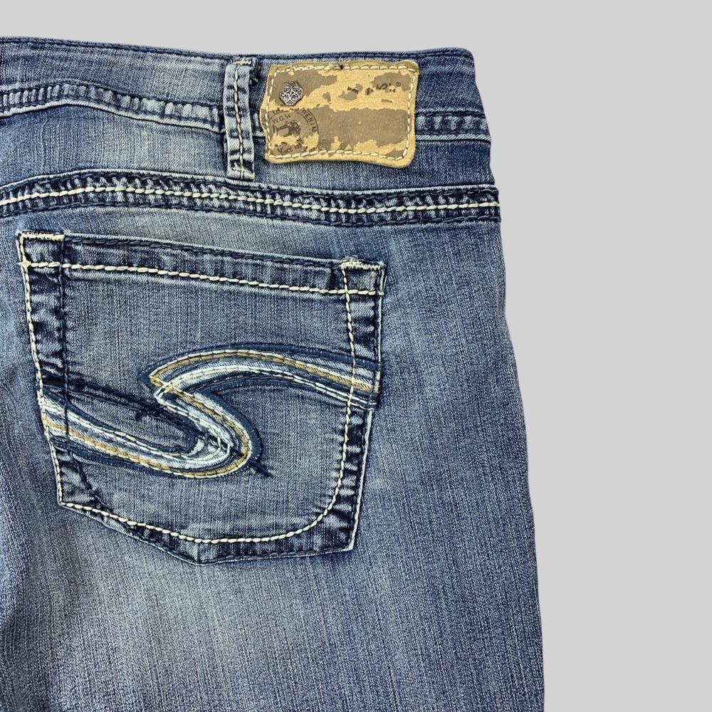 Silver Jeans Tuesday Bootcut Jeans Womens 40x31 Blue Embroidered Whiskered - Picture 3 of 11